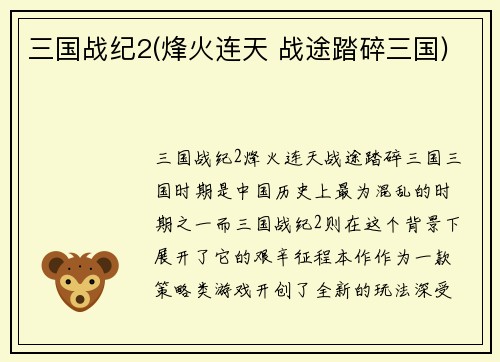 三国战纪2(烽火连天 战途踏碎三国)